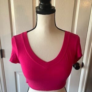 SHEIN Pink Fitted Cap Sleeve Crop Top